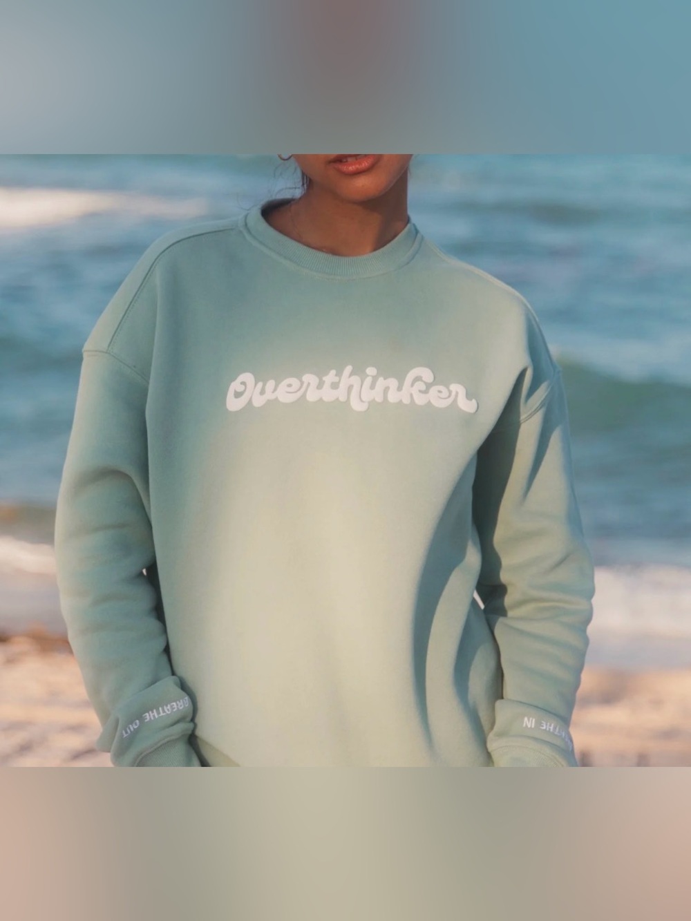 SEE THE WAY I SEE Overthinker Crewneck Sweater in Sage Green